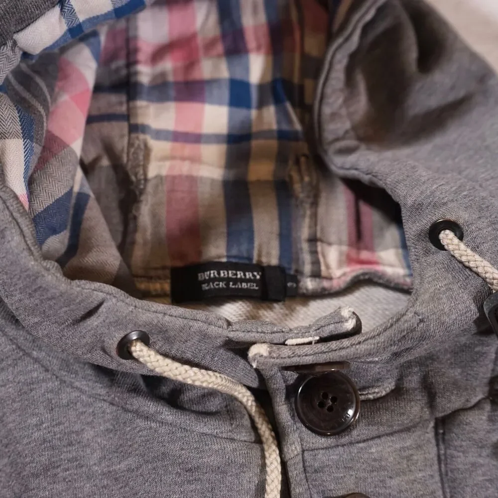 Burberry Black Label Hoodie Button Up Vintage Y2K Plaid Size 3 Distressed - Picture 2 of 8